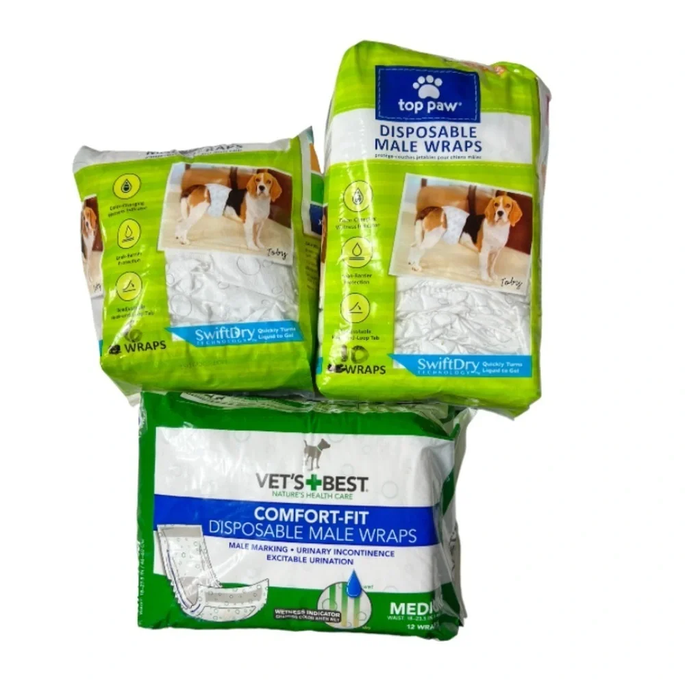 NWT 2 Top Paw Washable Male Wrap Cover-Ups and 28 Disposable Wraps Size Medium
